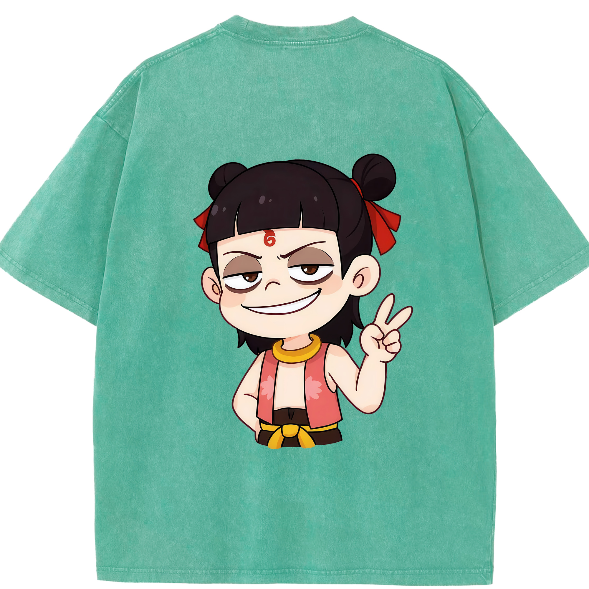 （画像用） Ne Zha 2 ナタ 魔童の大暴れ 綿100% ヴィンテージ風 半袖Tシャツ（背面プリント）